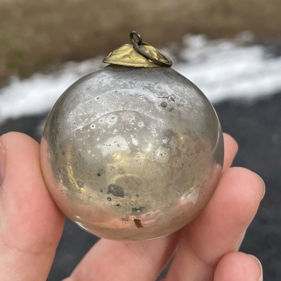 2" Antique Silver Kugel Mercury Glass Christmas XMAS Tree Ornament Germany - Picture 6 of 12